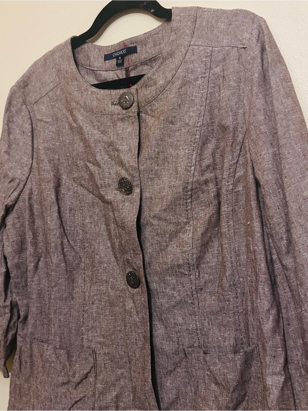 Christopher & Banks Brown-Gray Round Neck Button Jacket